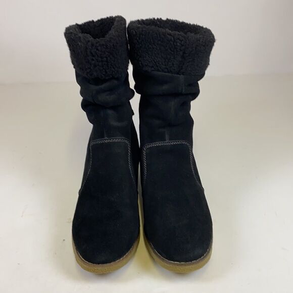 LANDS END Gray Suede Sherpa Lined Boots Size 10D C1 - Picture 4 of 9